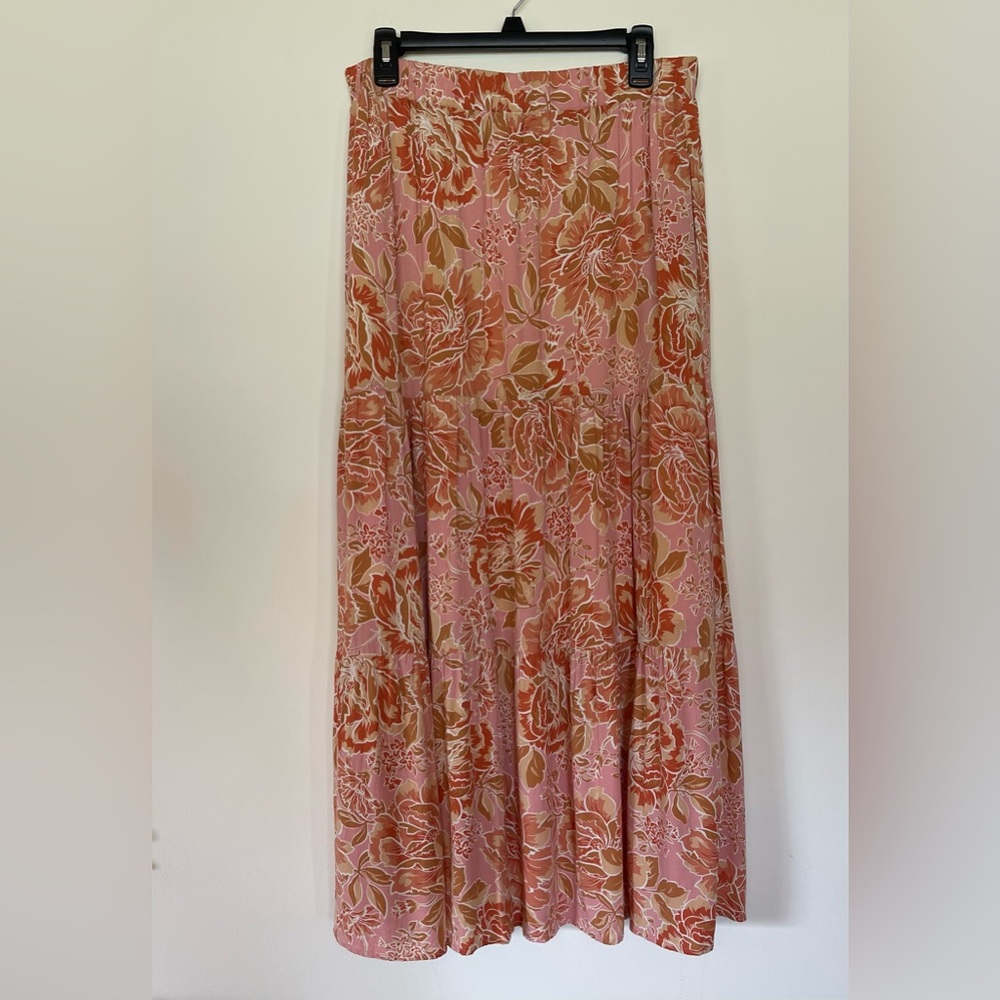 Zesica‎ Large Floral Pink peach Orange maxi Skirt summer Hawaiian pool resort